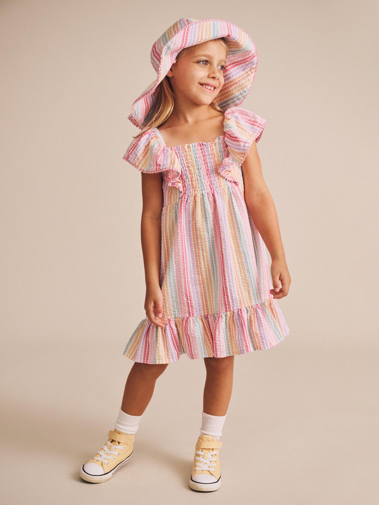 Rainbow Stripe Shirred Frill Dress