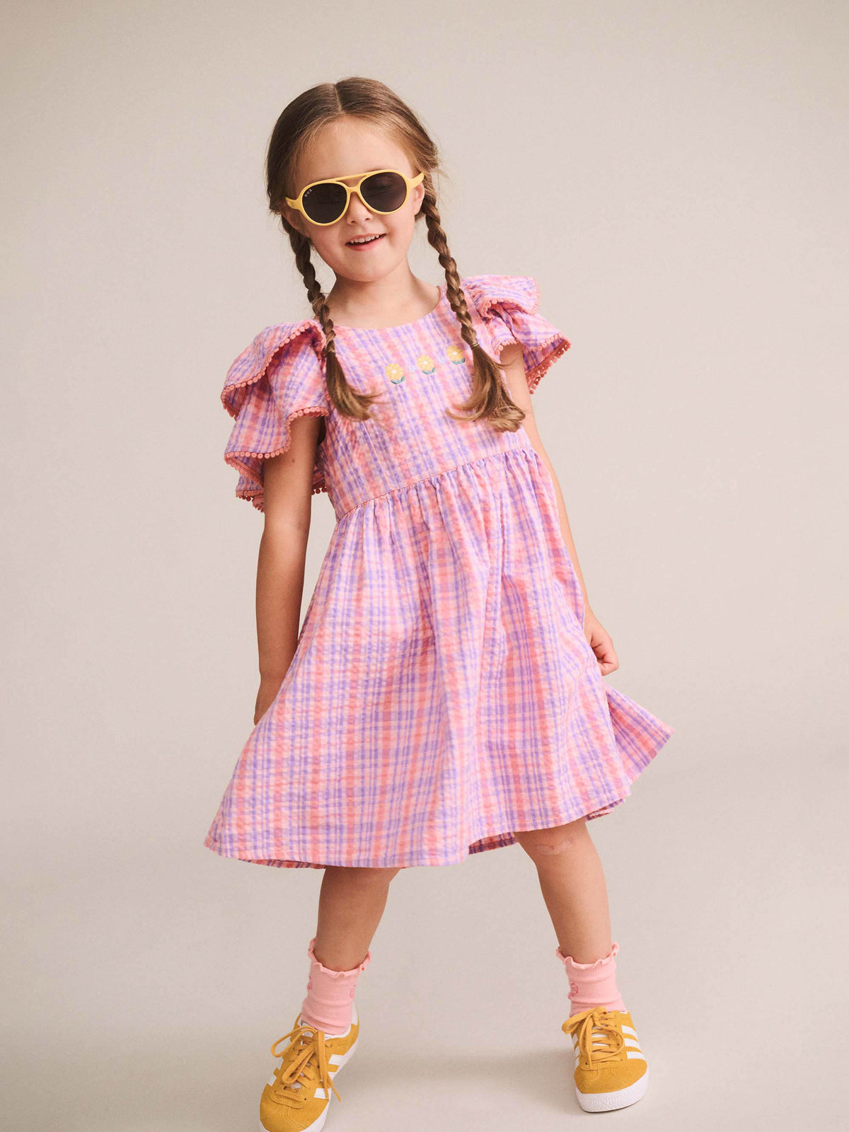 Floral Emb Tropical Check Dress