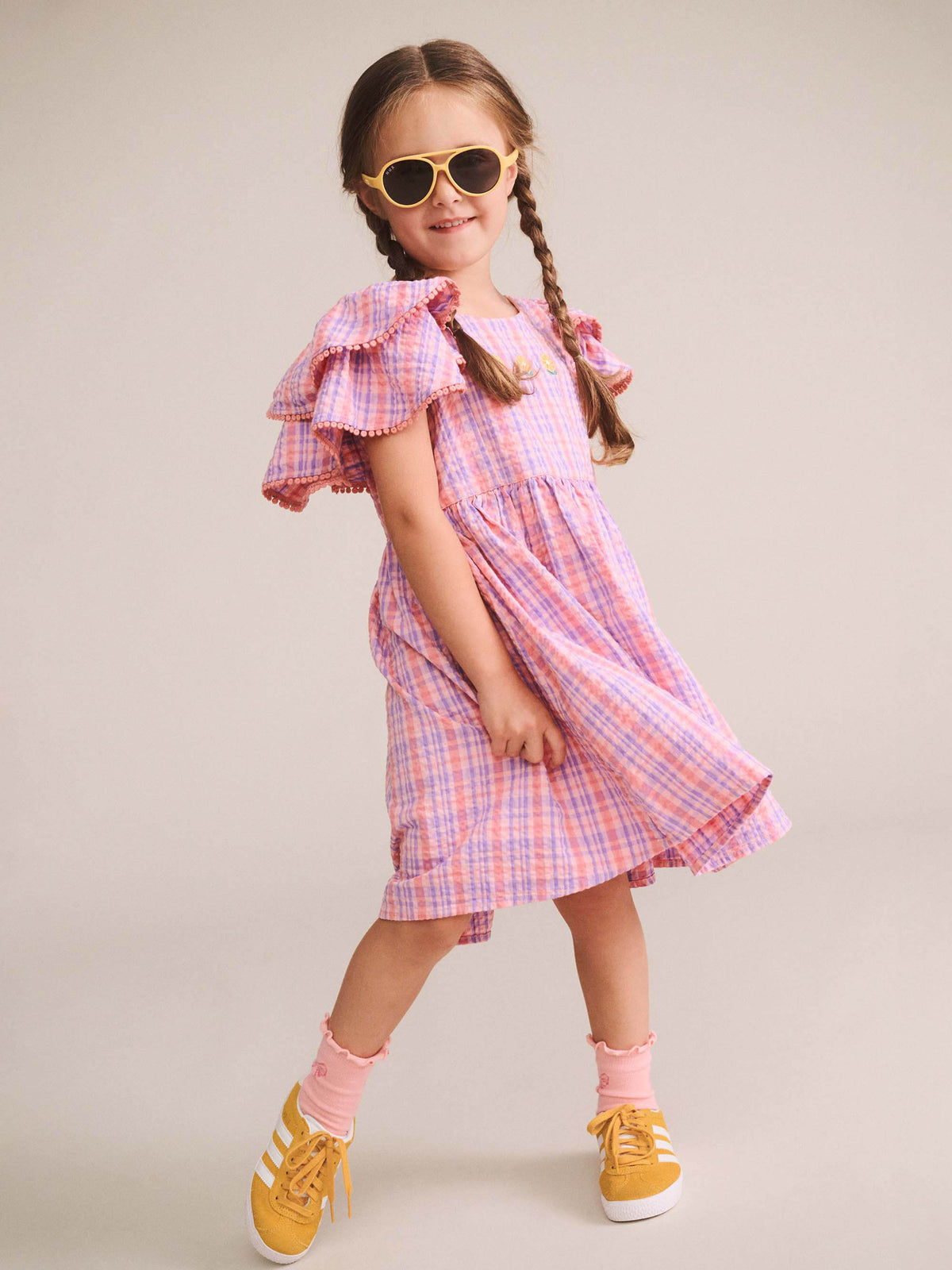 Floral Emb Tropical Check Dress