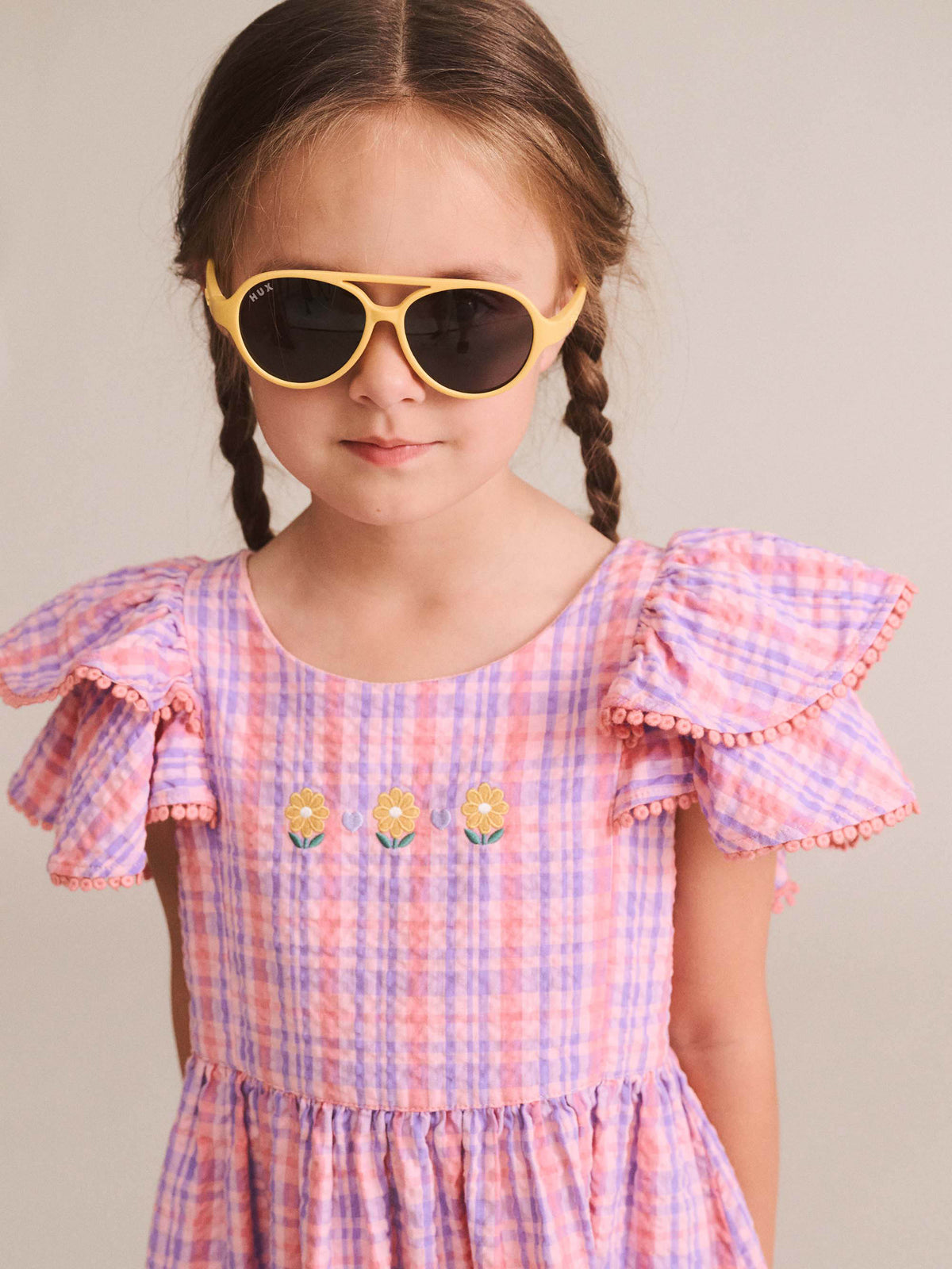 Floral Emb Tropical Check Dress