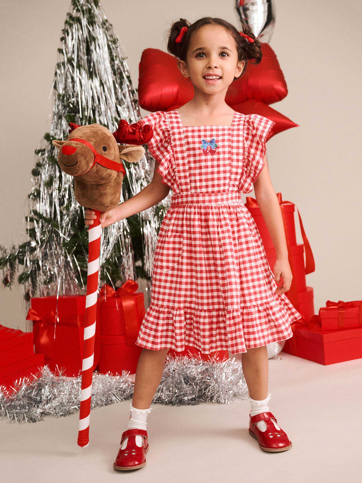 Cherry Bow Gingham Pinafore