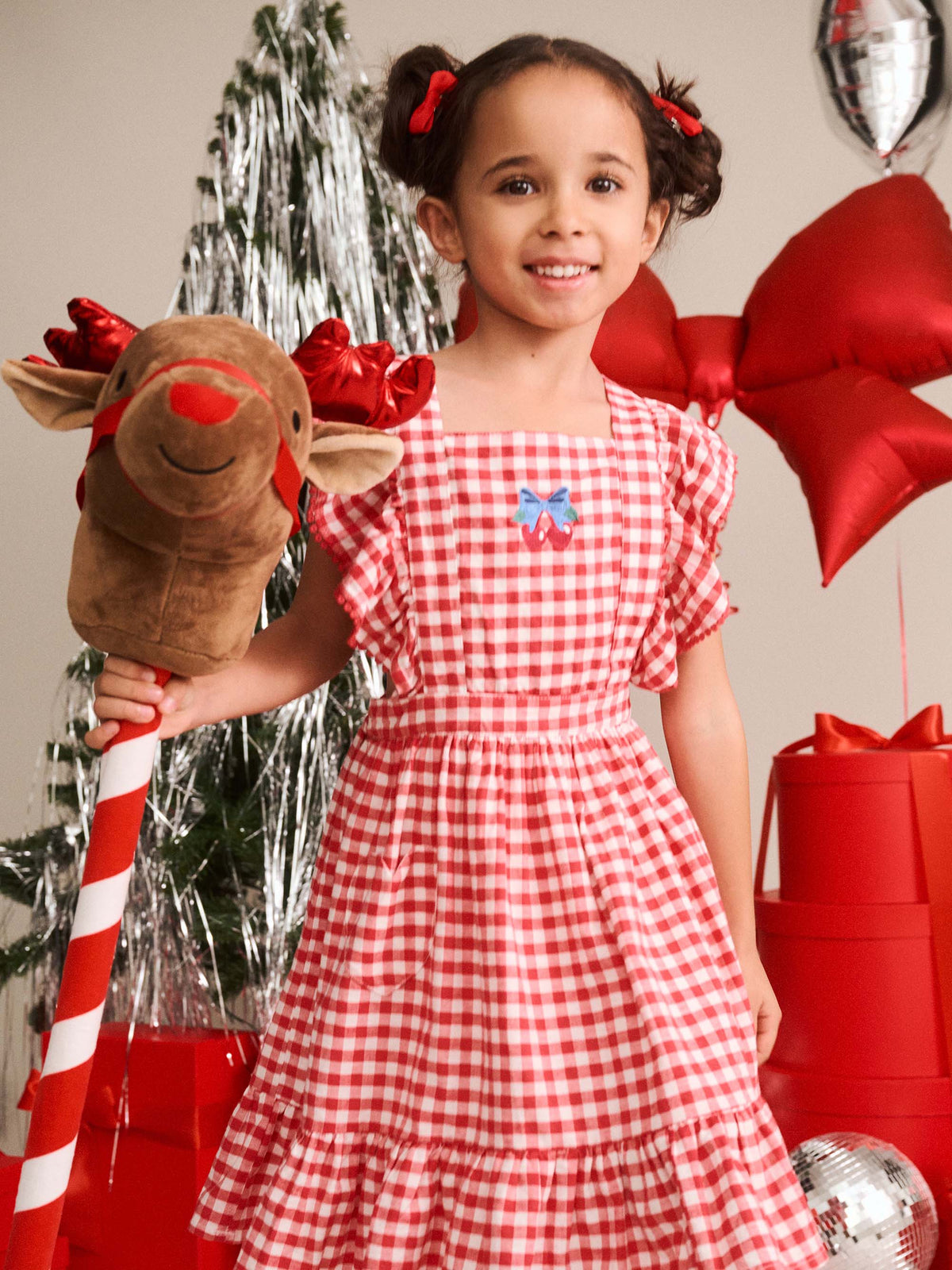 Cherry Bow Gingham Pinafore