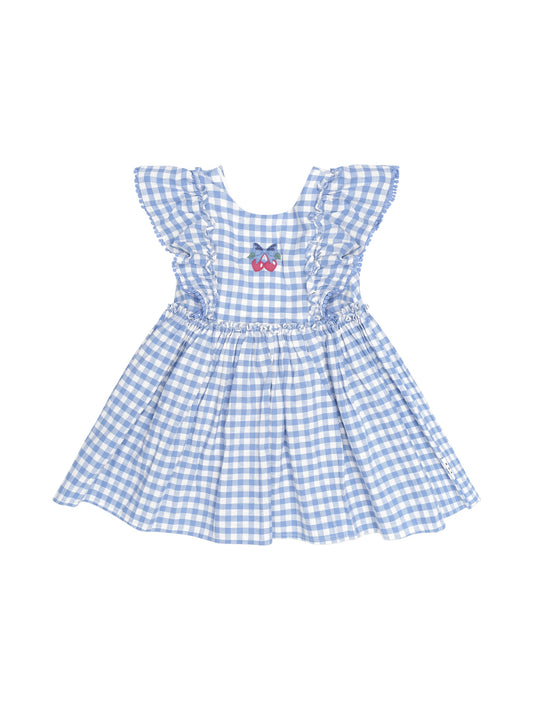 Dusty Blue Gingham Bow Dress