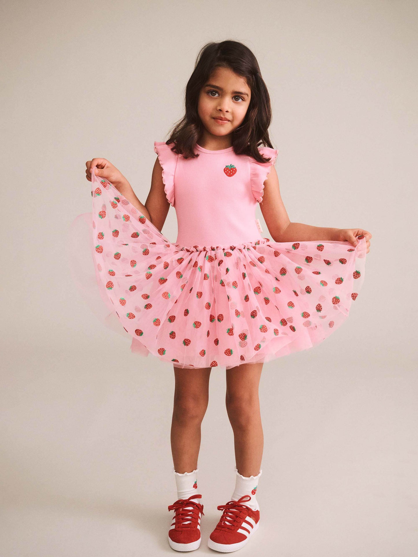 Strawberry Emb S/Slv Tulle Dress