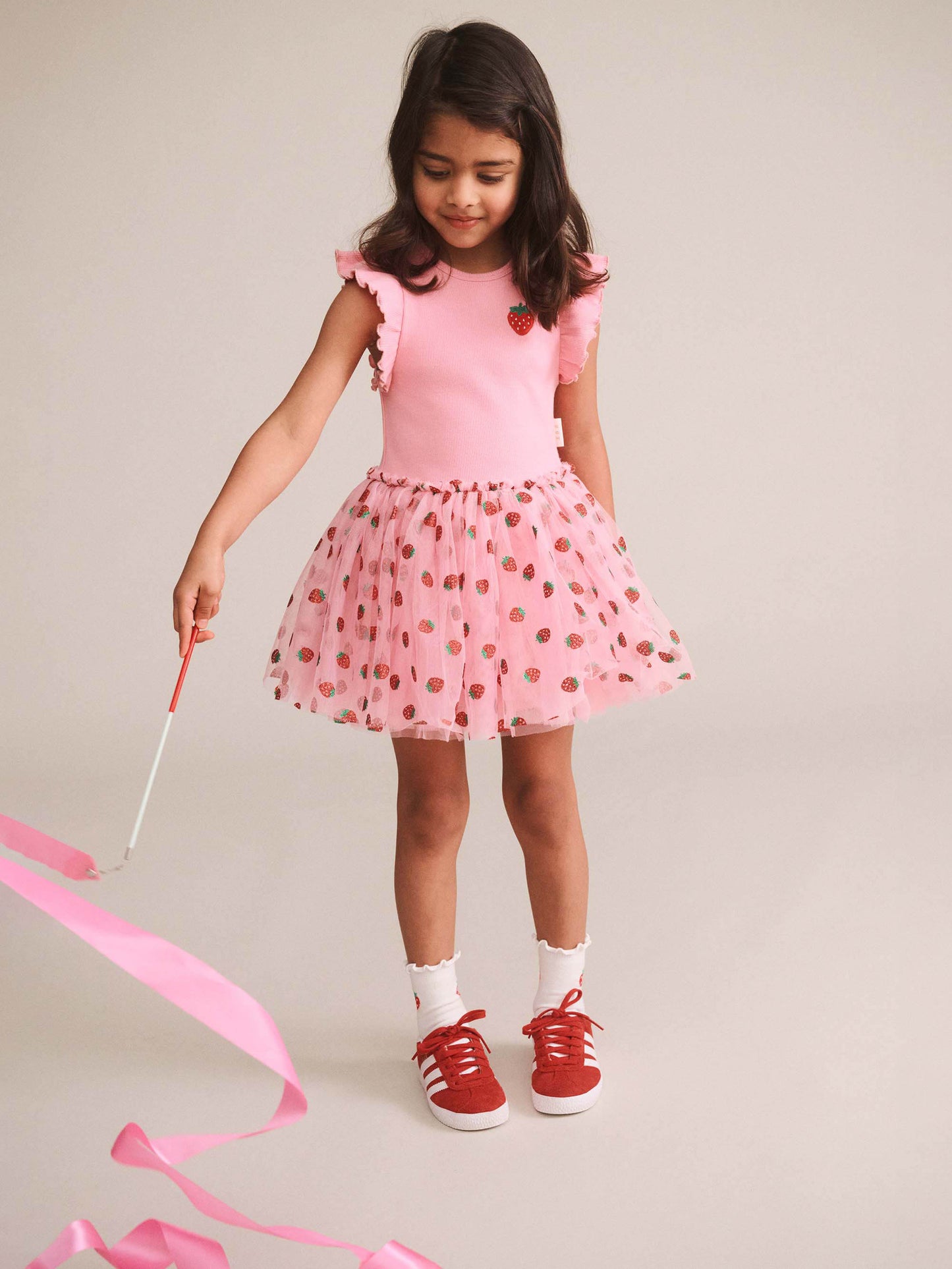 Strawberry Emb S/Slv Tulle Dress