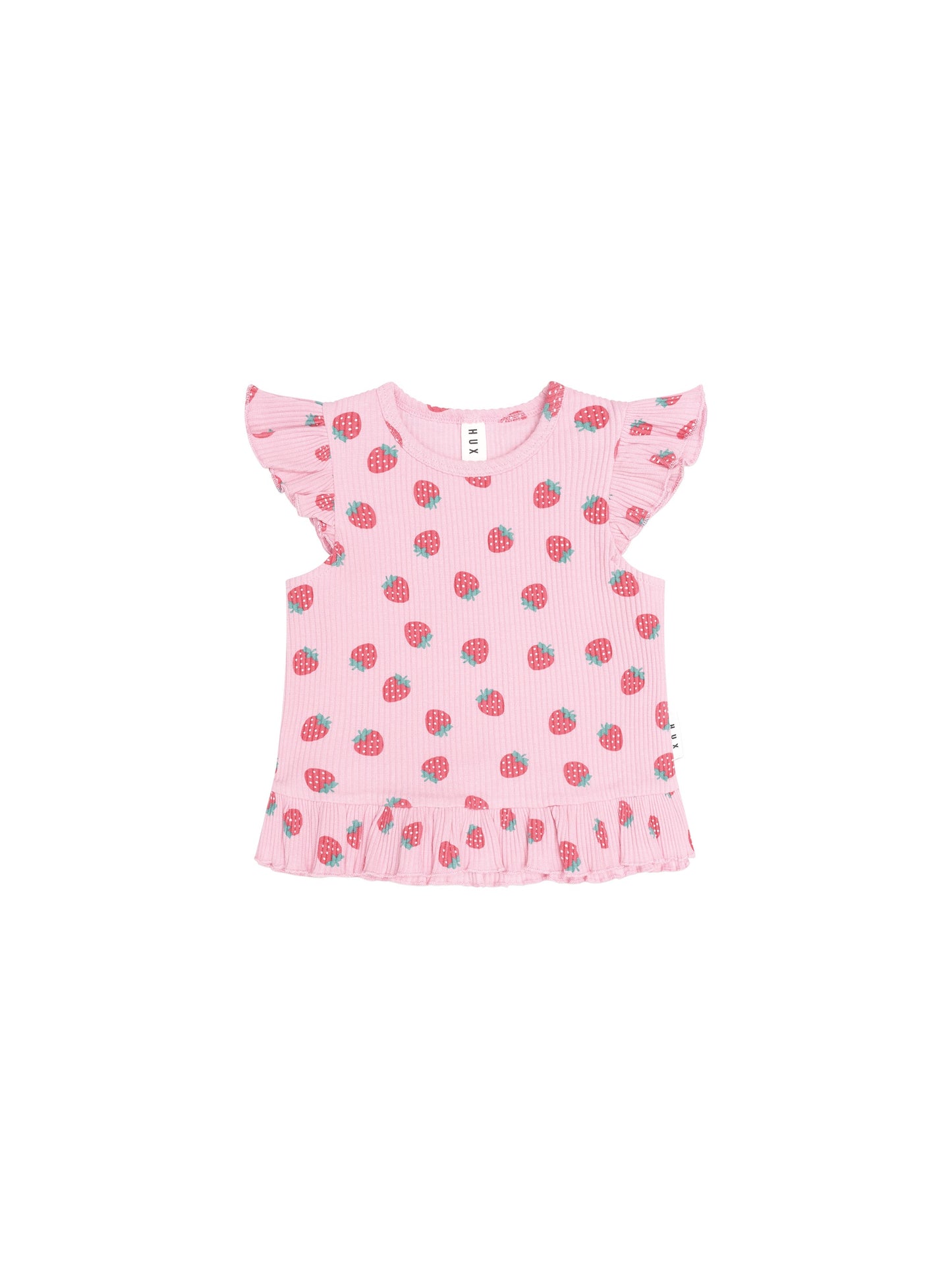Strawberry Print Rib Peplum Tee