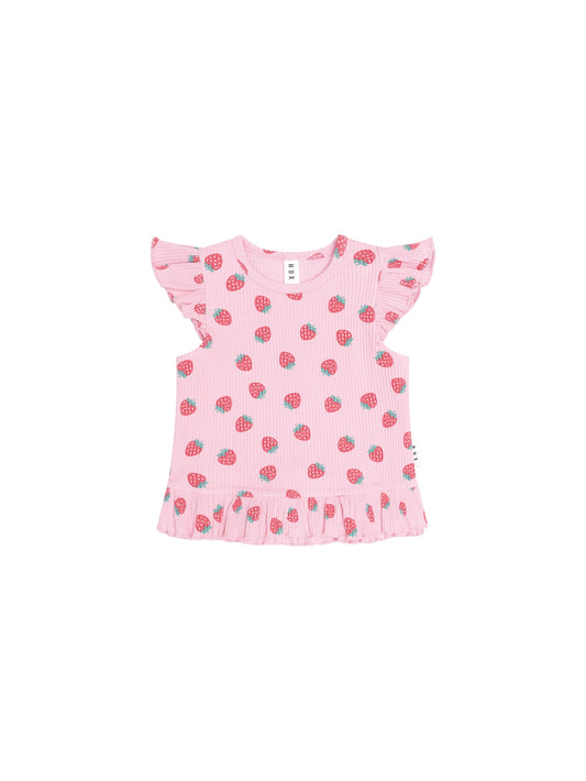 Strawberry Print Rib Peplum Tee