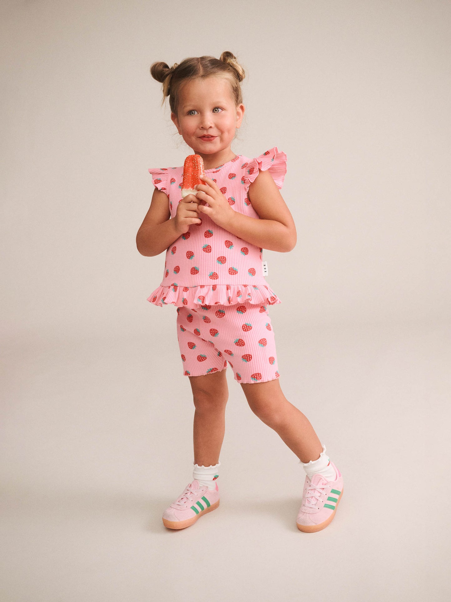 Strawberry Print Rib Peplum Tee