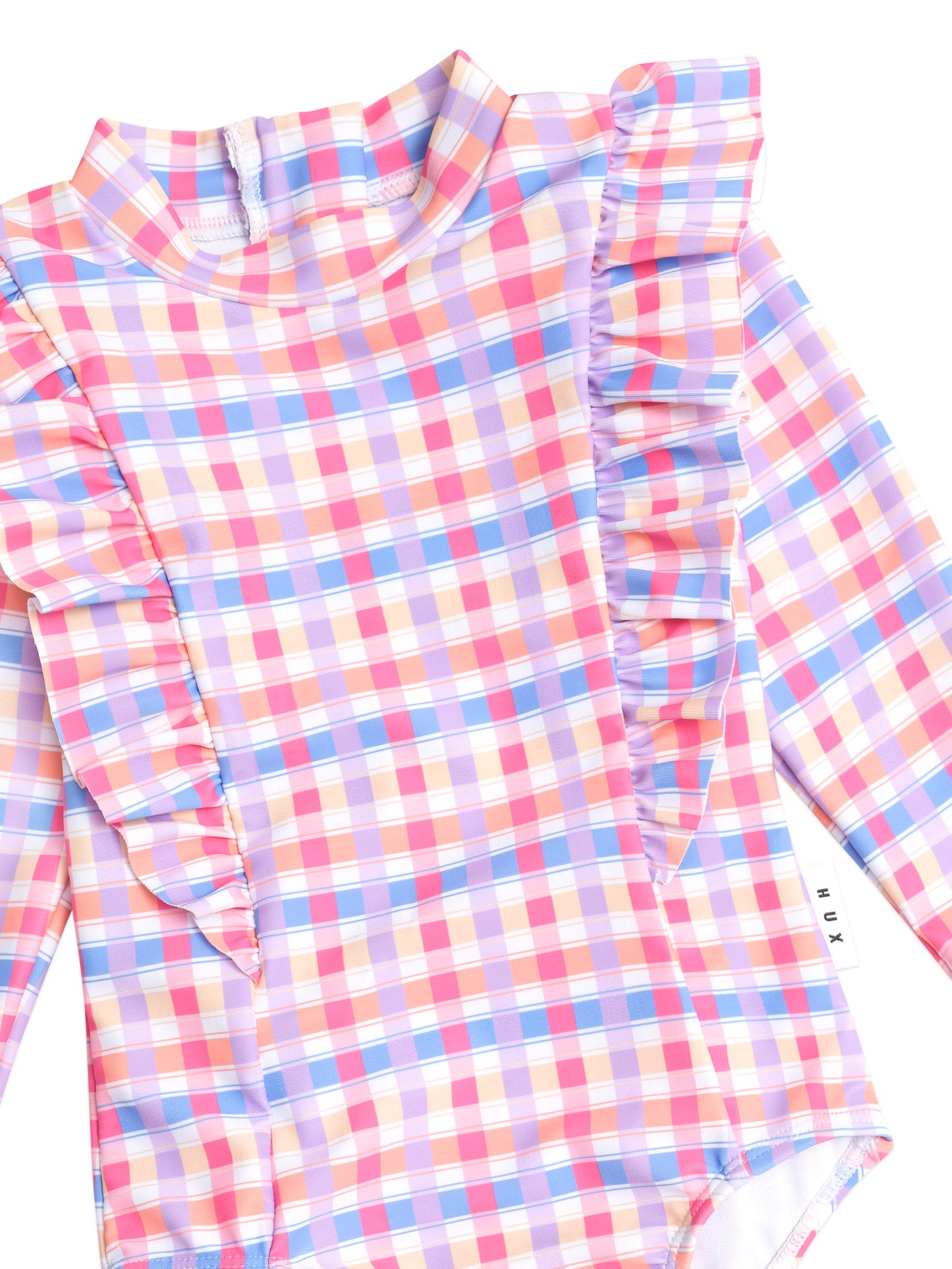 Scandi Frill Swimsuit Rainbow Check