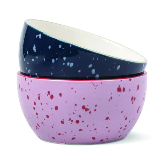 Bella Set of 2 Dipping Bowls Navy & Lilac Splatter
