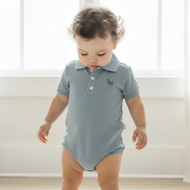 Baby Boys Polo Romper Blue.