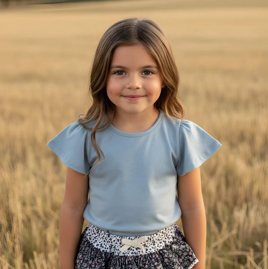Girls Frill Sleeve Top Blue
