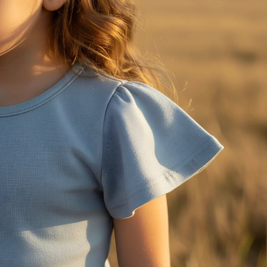 Girls Frill Sleeve Top Blue