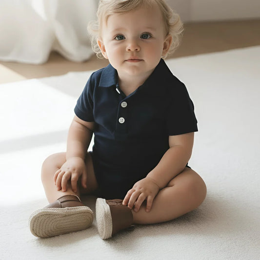 Baby Boys Polo Romper Navy.