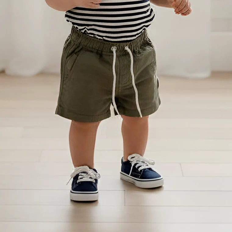 Baby Boys Sonny Short Olive Brown Linen