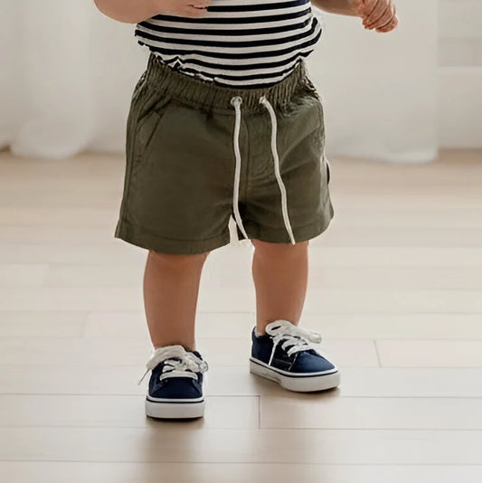 Baby Boys Sonny Short Olive Brown Linen