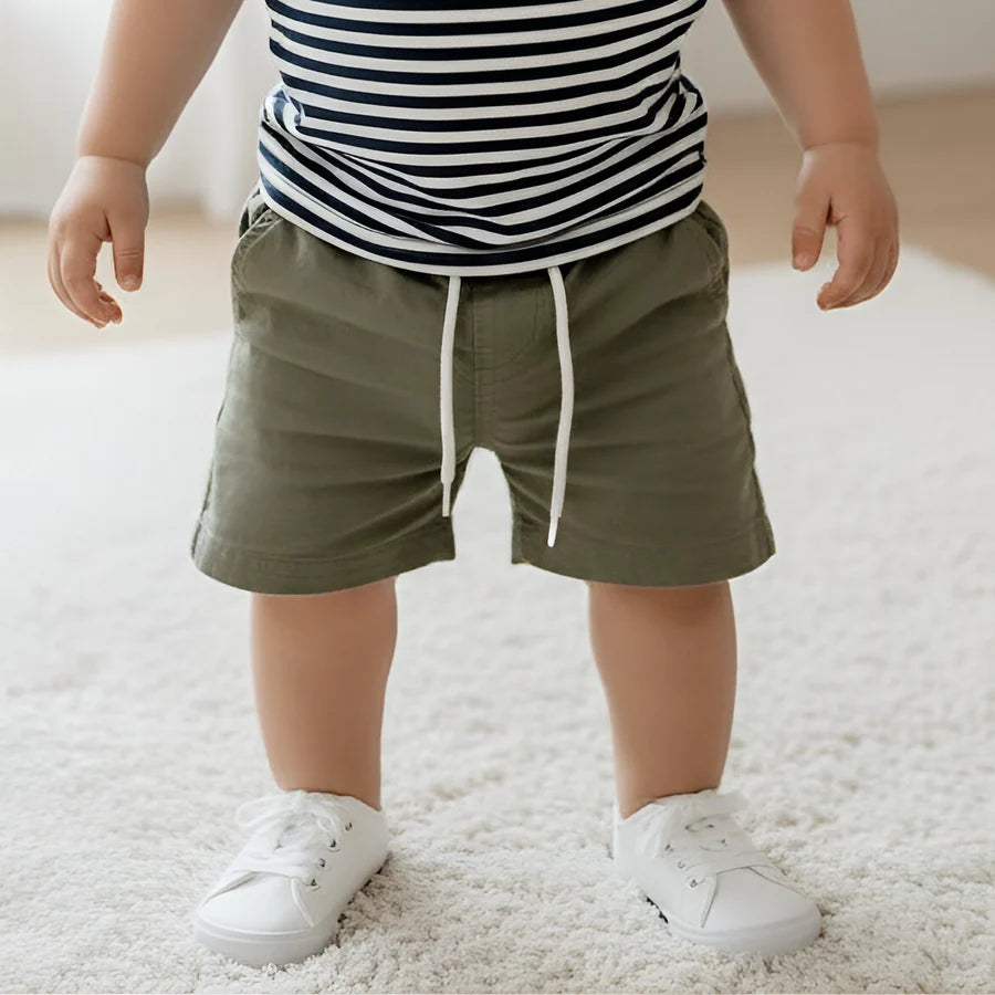 Baby Boys Sonny Short Olive Brown Linen
