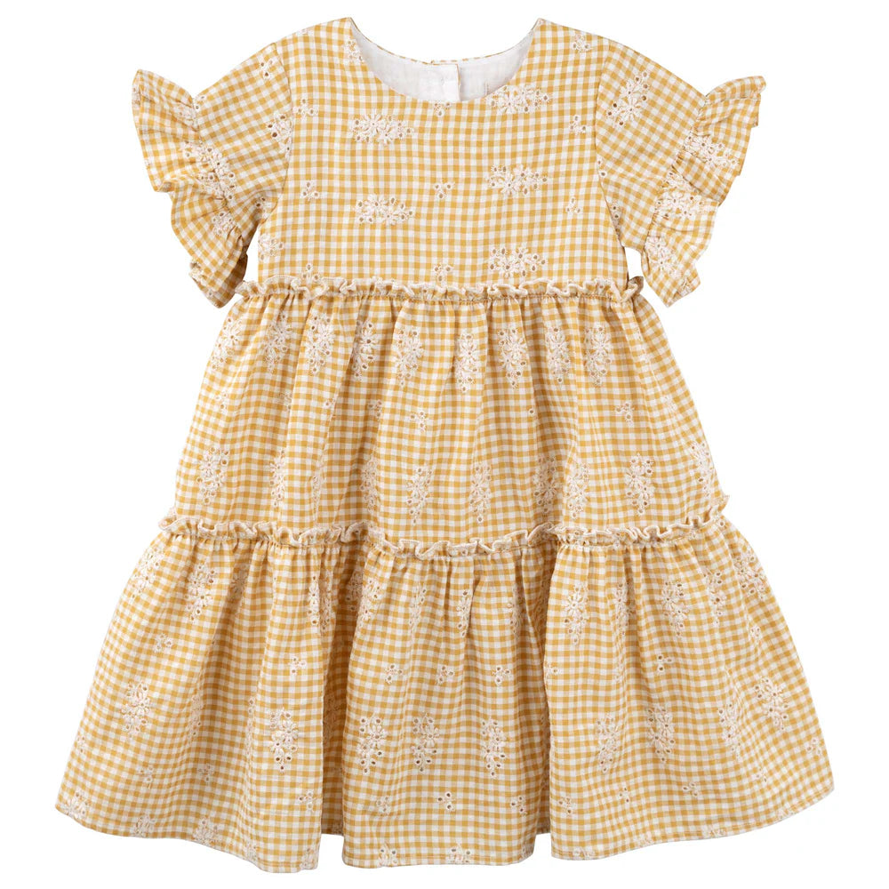 Alice Embroidered Gingham Dress Yellow