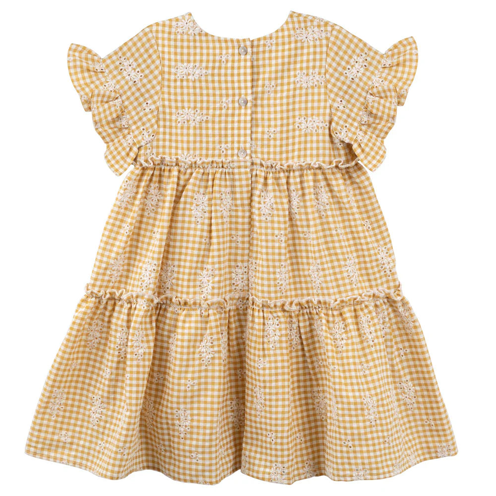 Alice Embroidered Gingham Dress Yellow