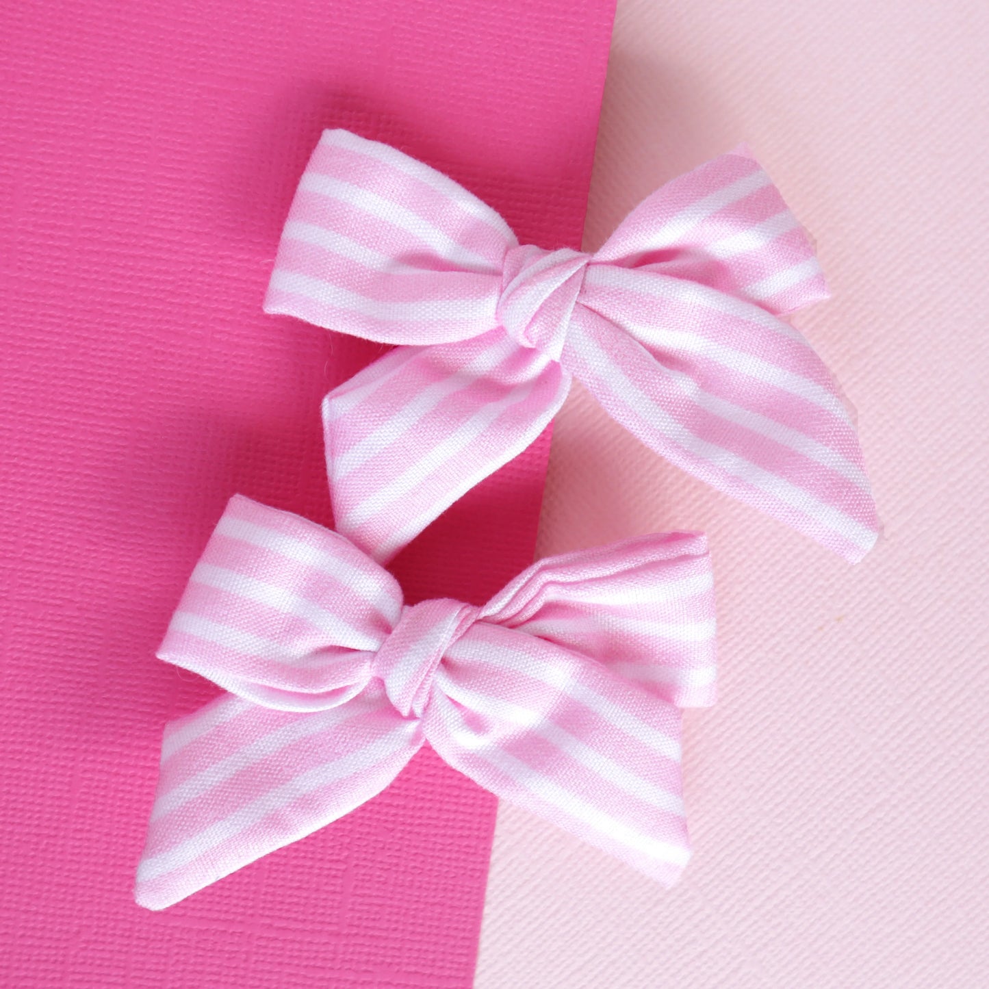 Pink Striped Bow Clips 2pk