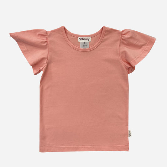 Girls Frill Sleeve Top Peach Pink