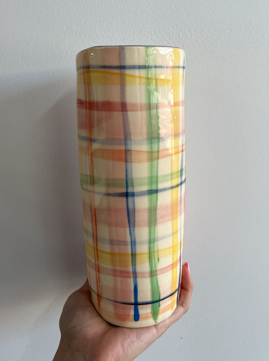 Large Vase Multicolour Checks 21cm