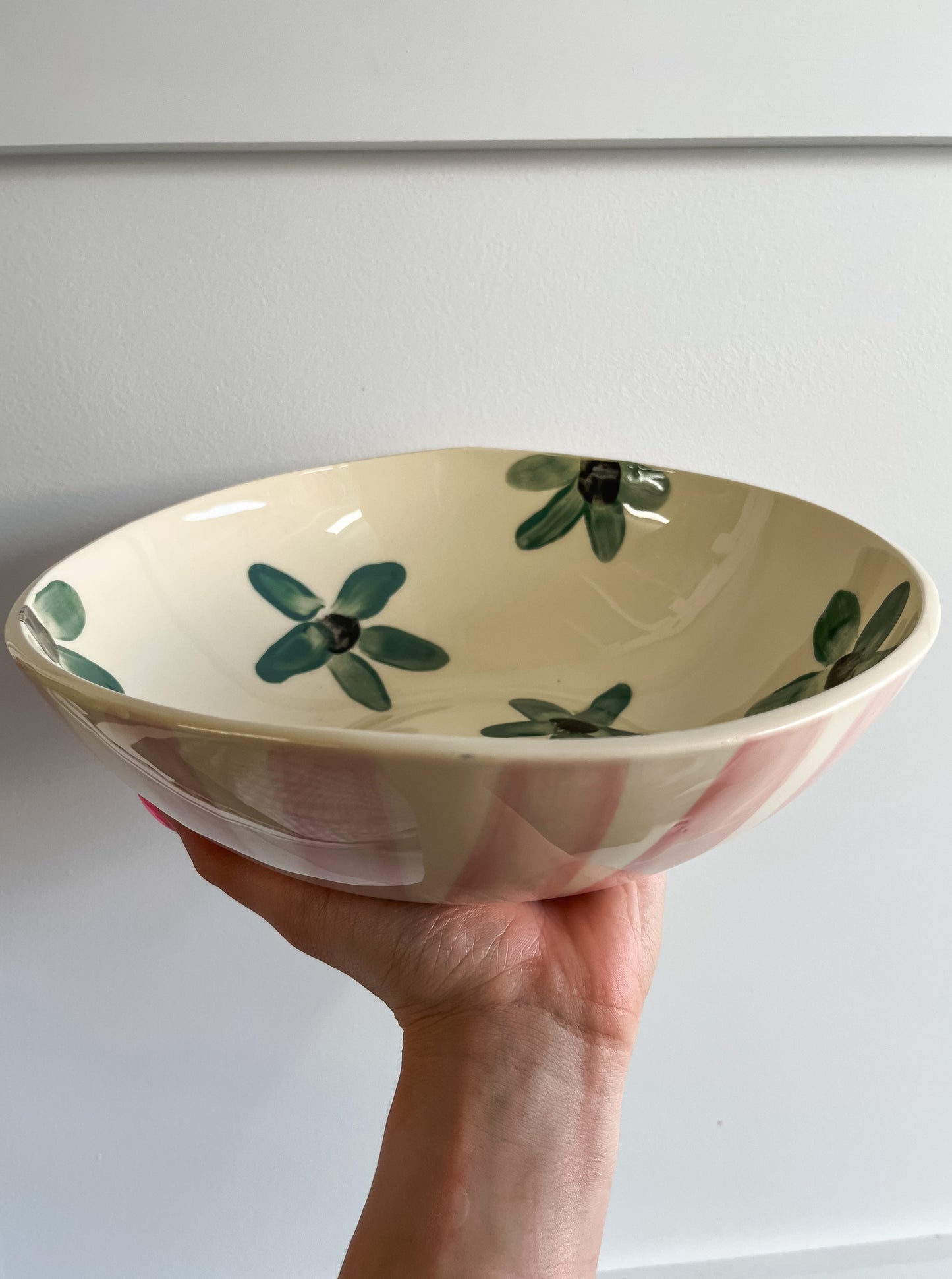 Salad Bowl Green Floral & Stripe