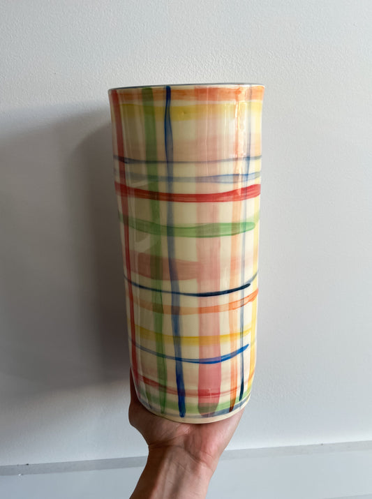 Extra Large Vase Multicolour Checks 27cm