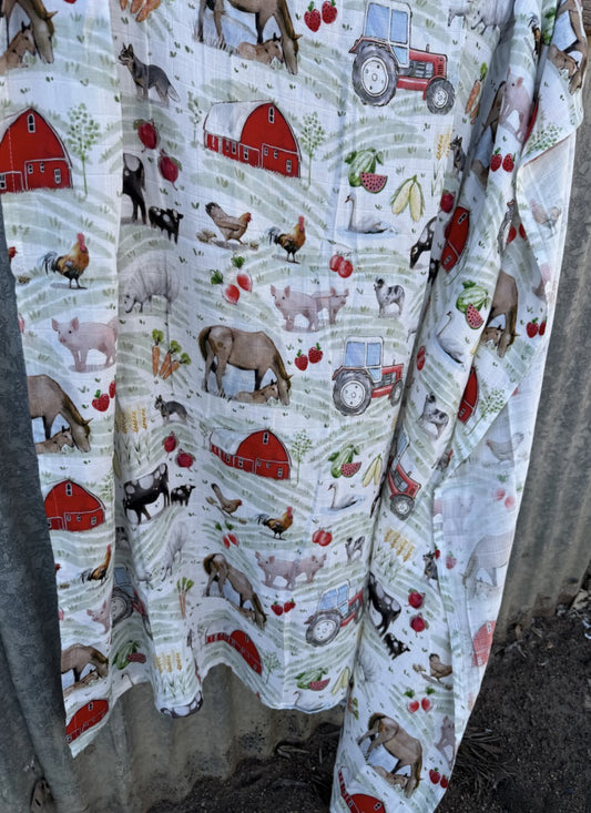 Light Cotton Muslin Swaddle Farm Yard