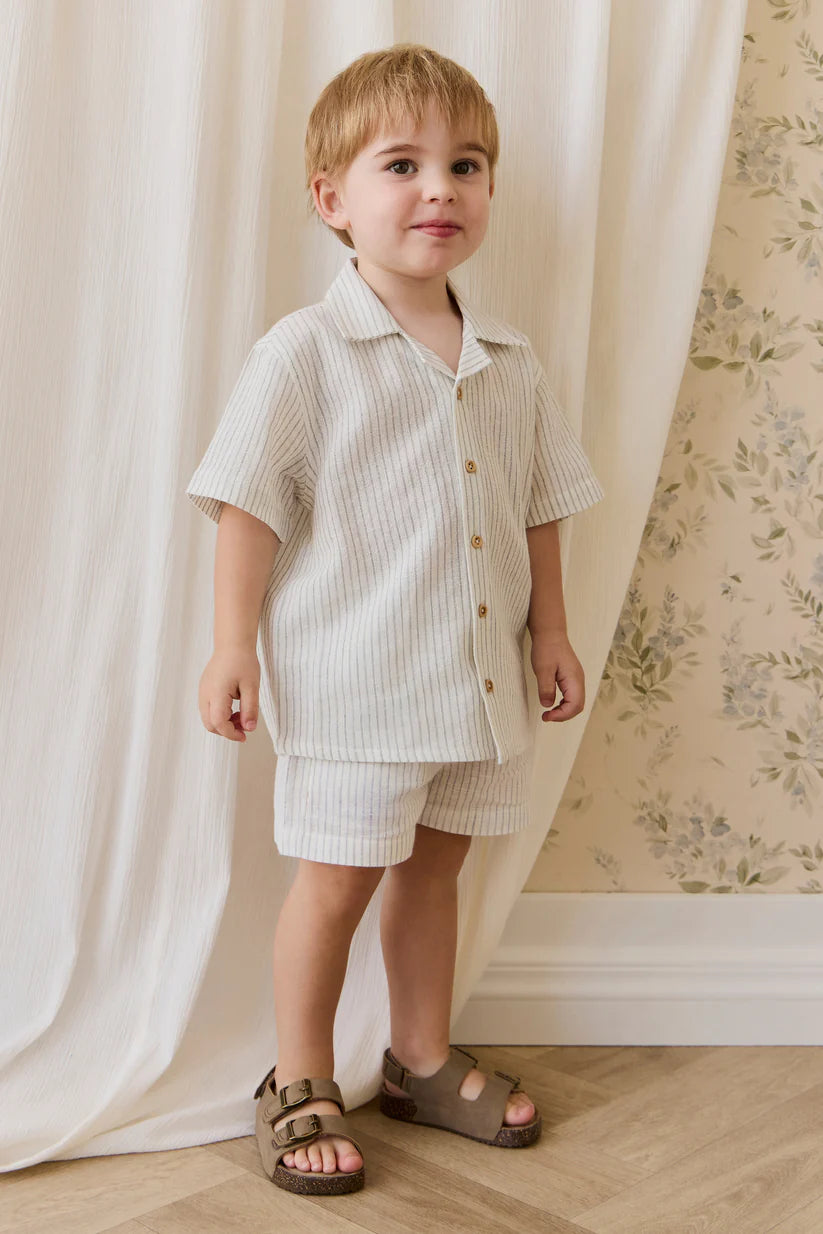 Organic Cotton Louis Short Mini Pinstripe Parchment/Dawn