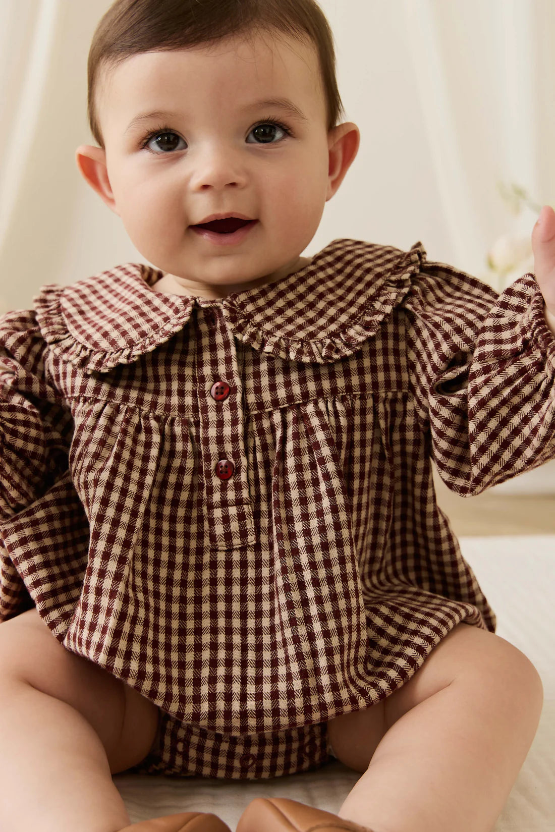 Organic Cotton Elowen Playsuit Cinnamon Gingham