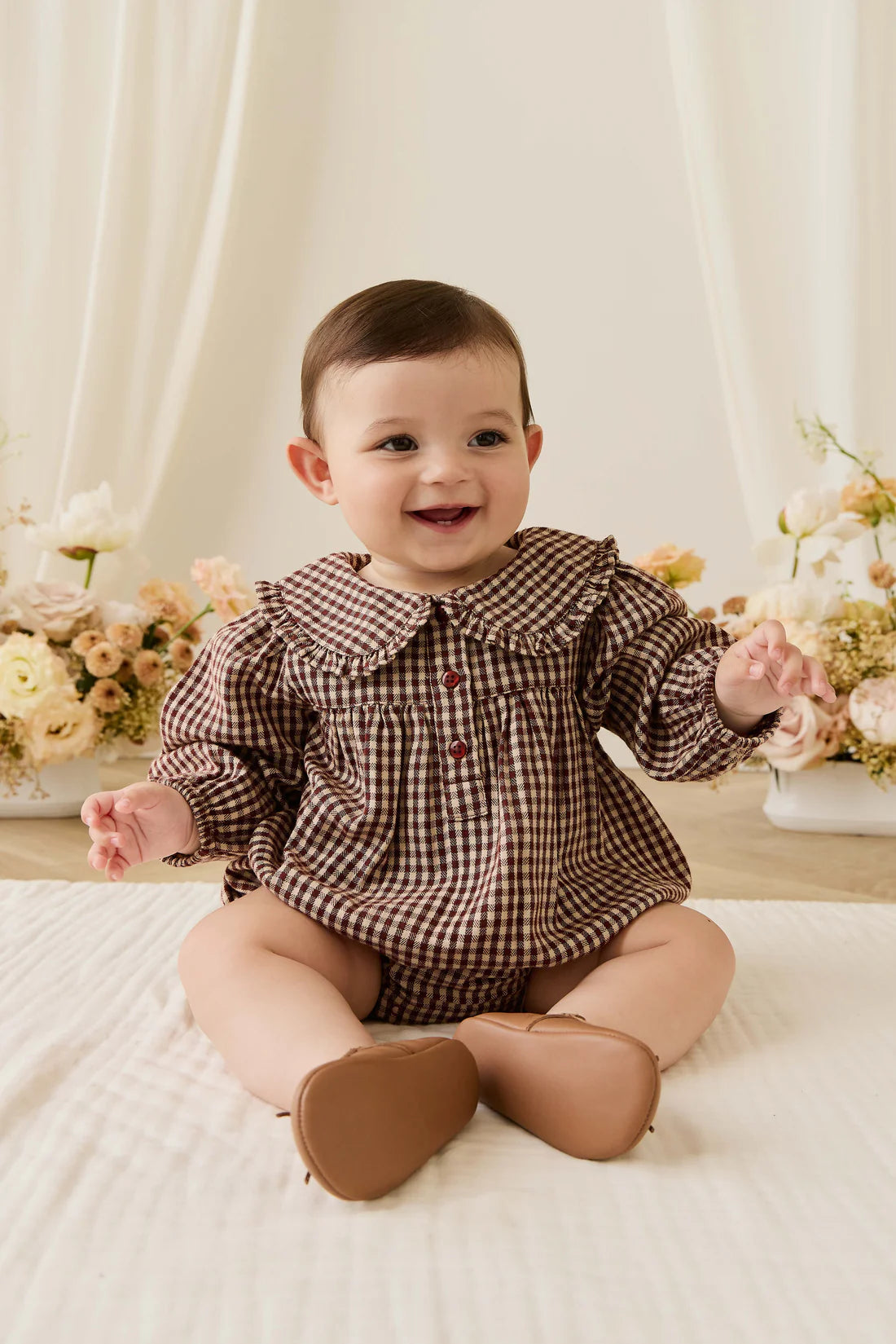 Organic Cotton Elowen Playsuit Cinnamon Gingham