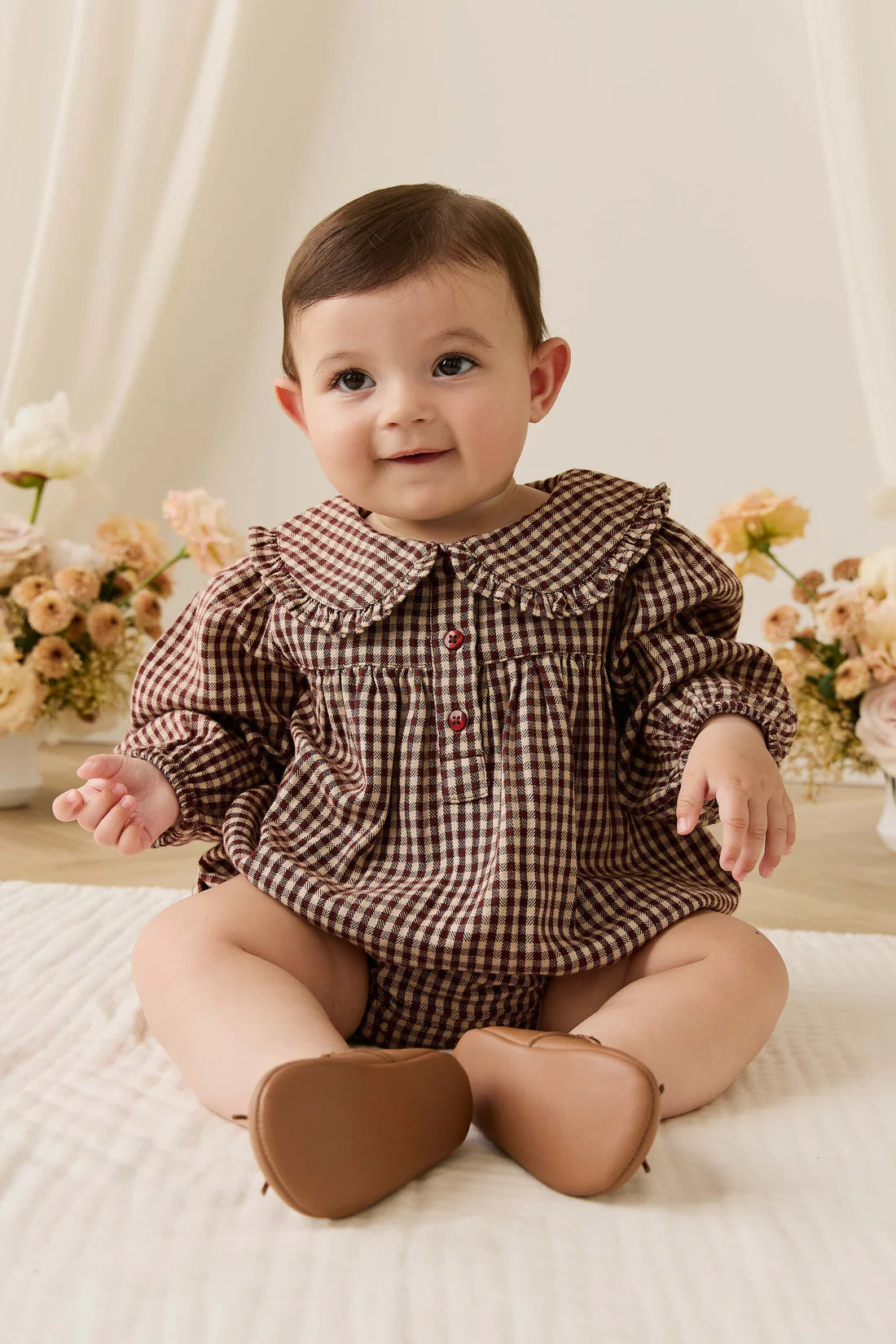 Organic Cotton Elowen Playsuit Cinnamon Gingham