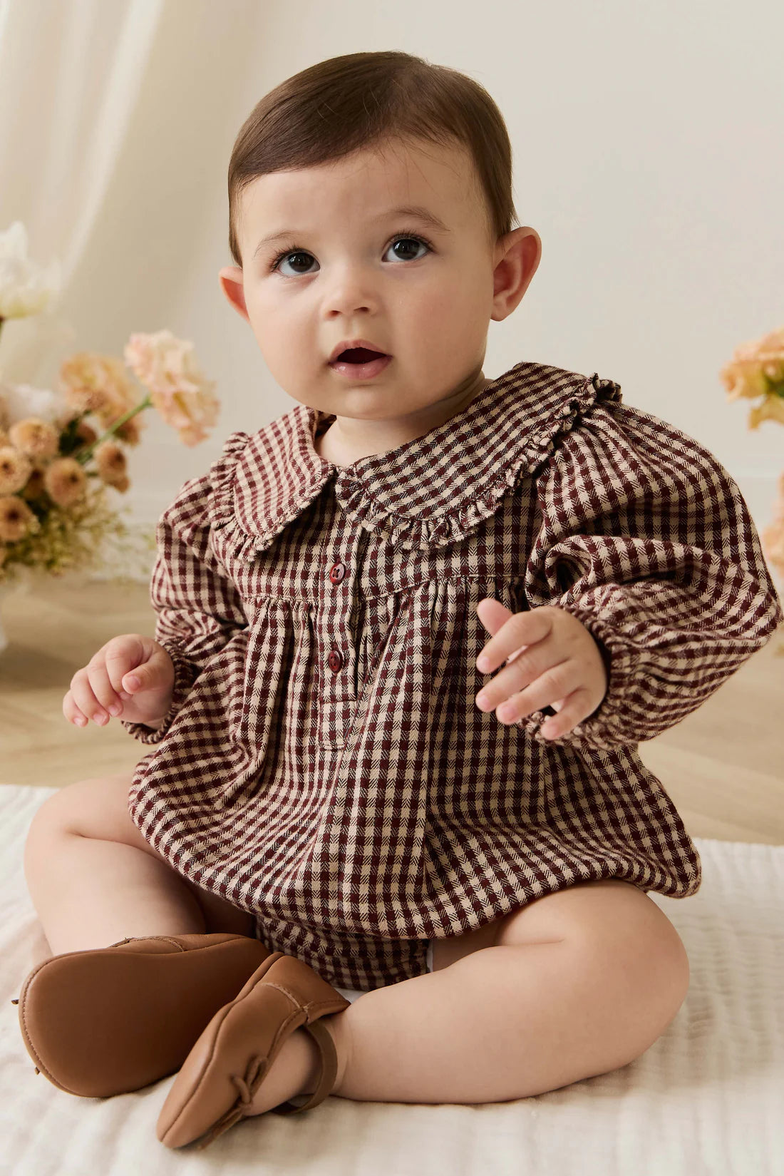 Organic Cotton Elowen Playsuit Cinnamon Gingham
