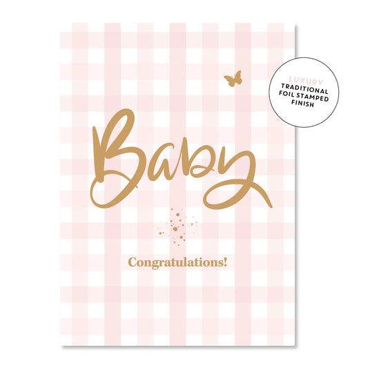 Baby Gingham Pink Card