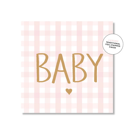 Gingham Baby Pink Mini Card