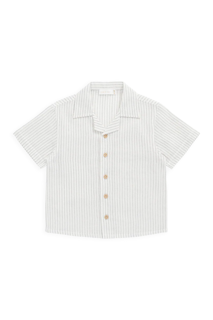 Organic Cotton Silas Shirt Mini Pinstripe Parchment/Dawn