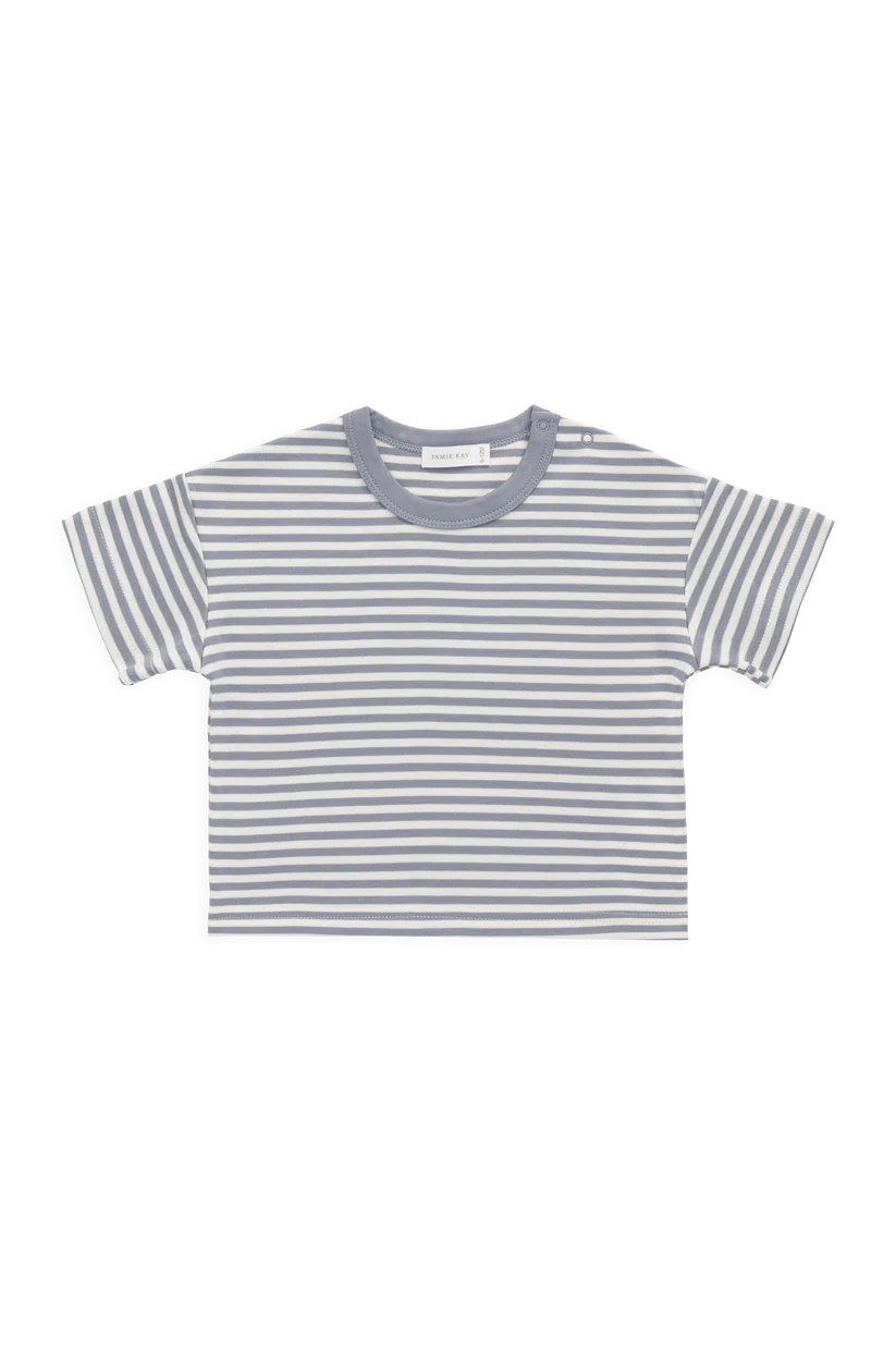 Pima Cotton Wesley Tee Narrow Stripe Dawn/Cloud