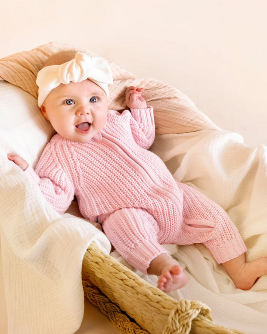 Pale Pink Knitted Zip Romper