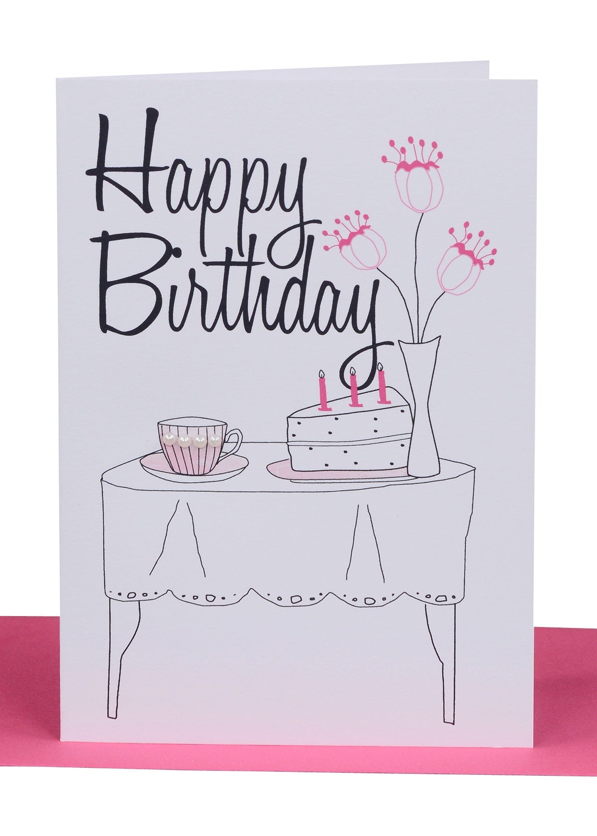 Happy Birthday Tea Cup Pearls Lrg Card