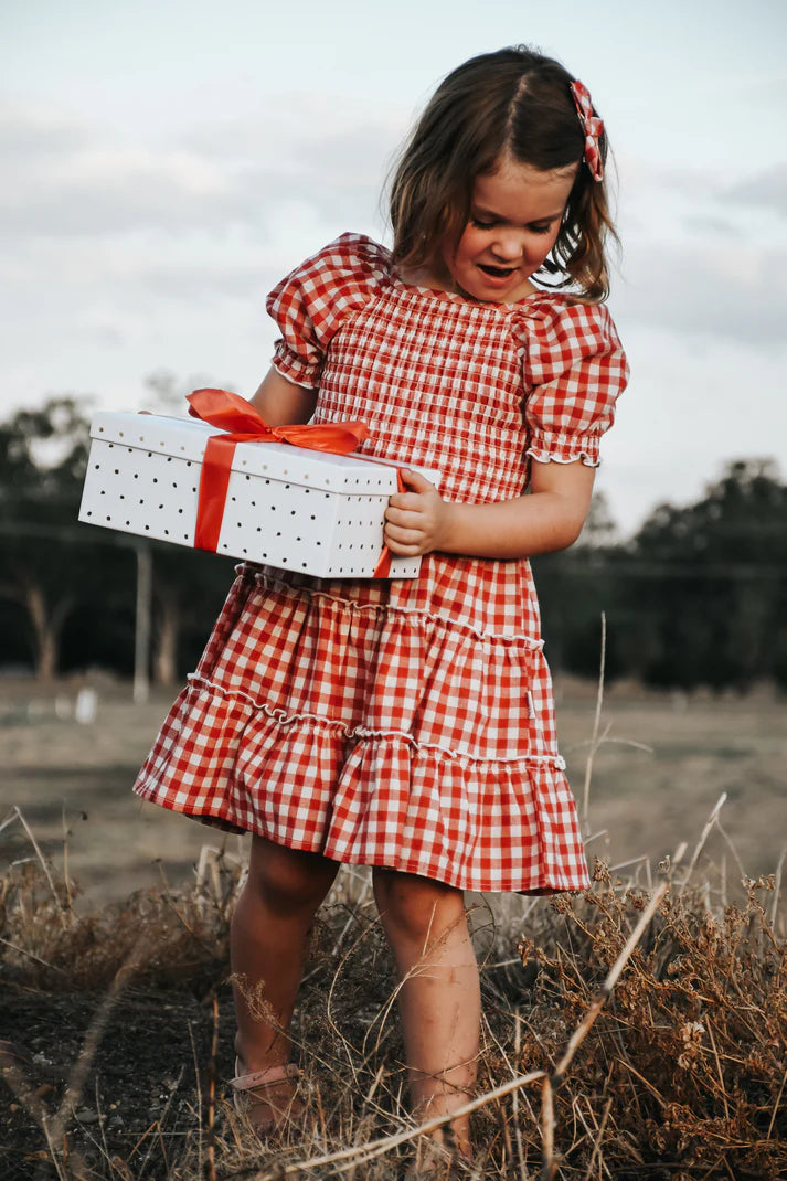 Girls Daisy Dress Red Check