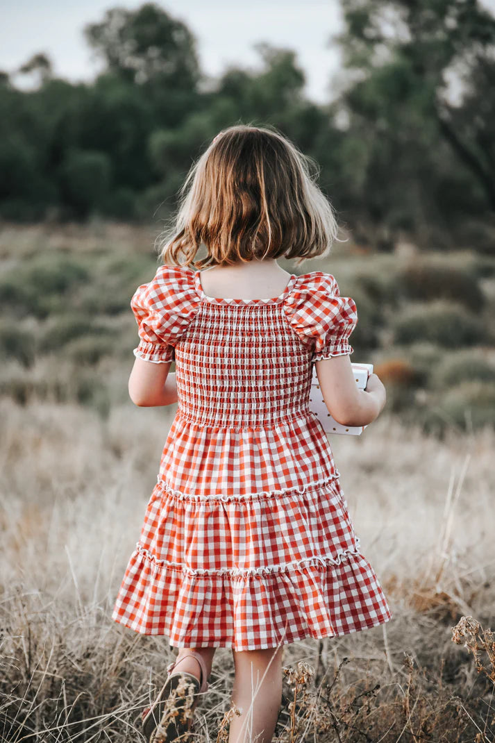 Girls Daisy Dress Red Check