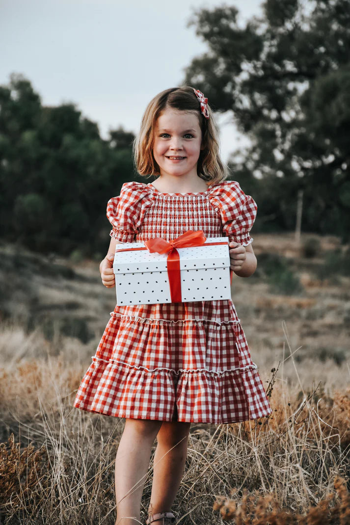 Girls Daisy Dress Red Check