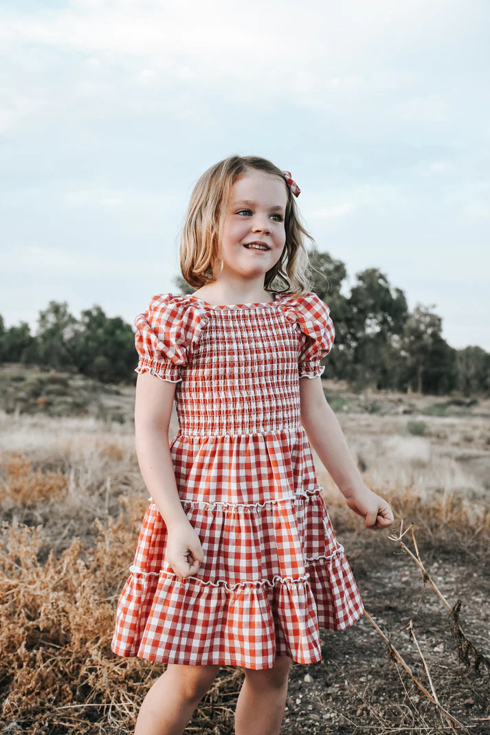 Girls Daisy Dress Red Check