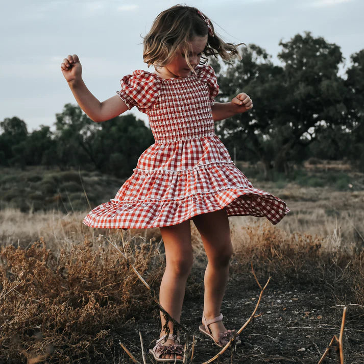 Girls Daisy Dress Red Check