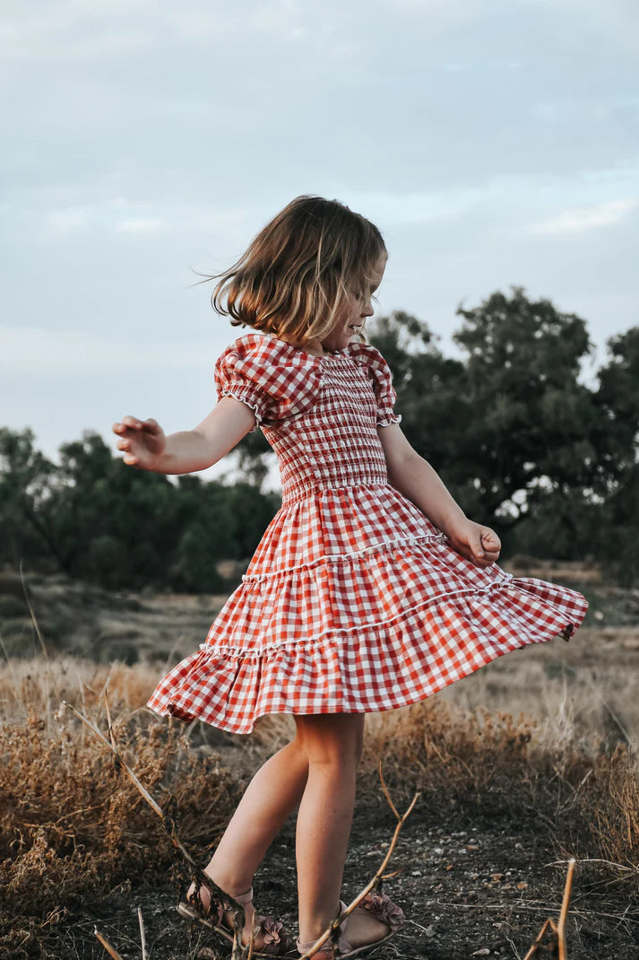 Girls Daisy Dress Red Check