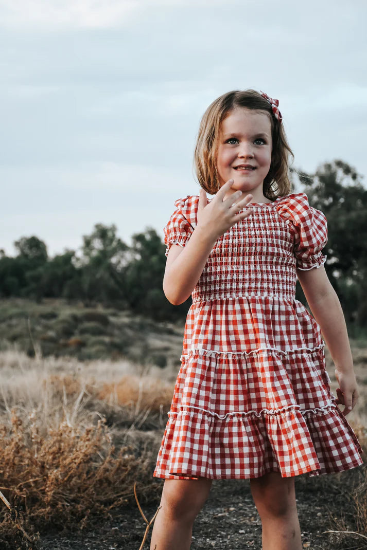 Girls Daisy Dress Red Check