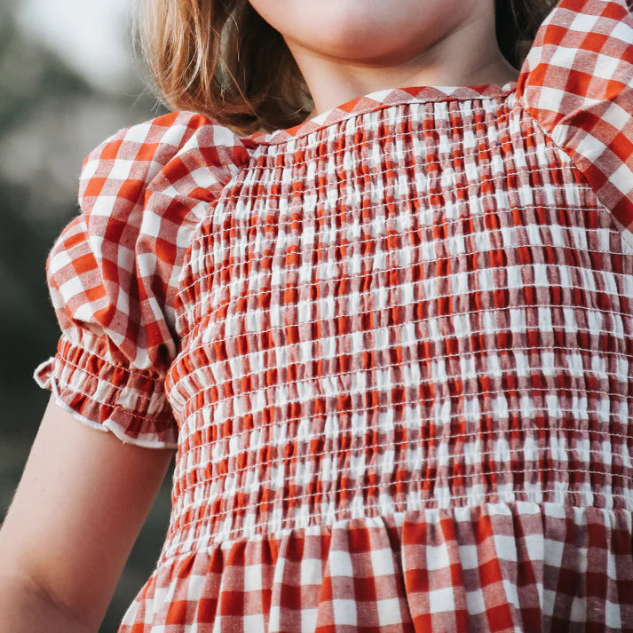 Girls Daisy Dress Red Check