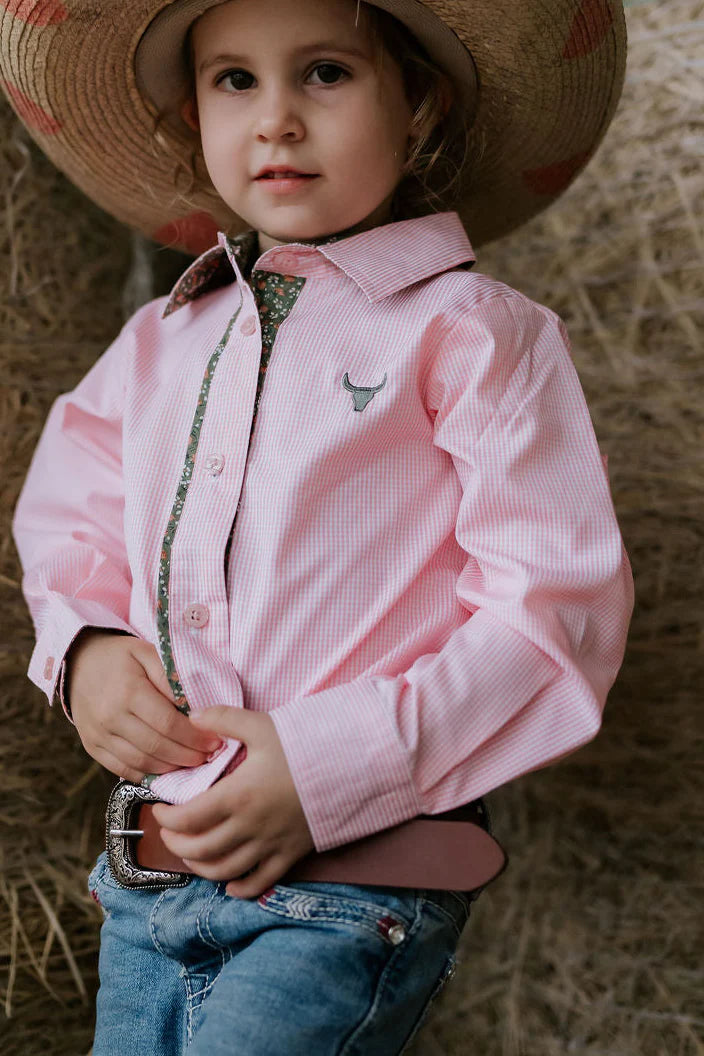 Chloe Coral Gingham Long Sleeve Romper