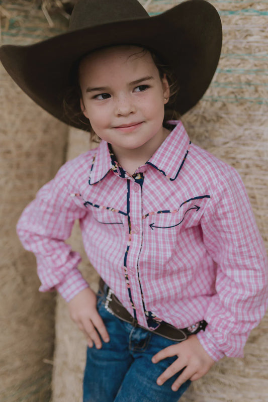 Stella Pink Check Western Yoke Long Sleeve Shirt